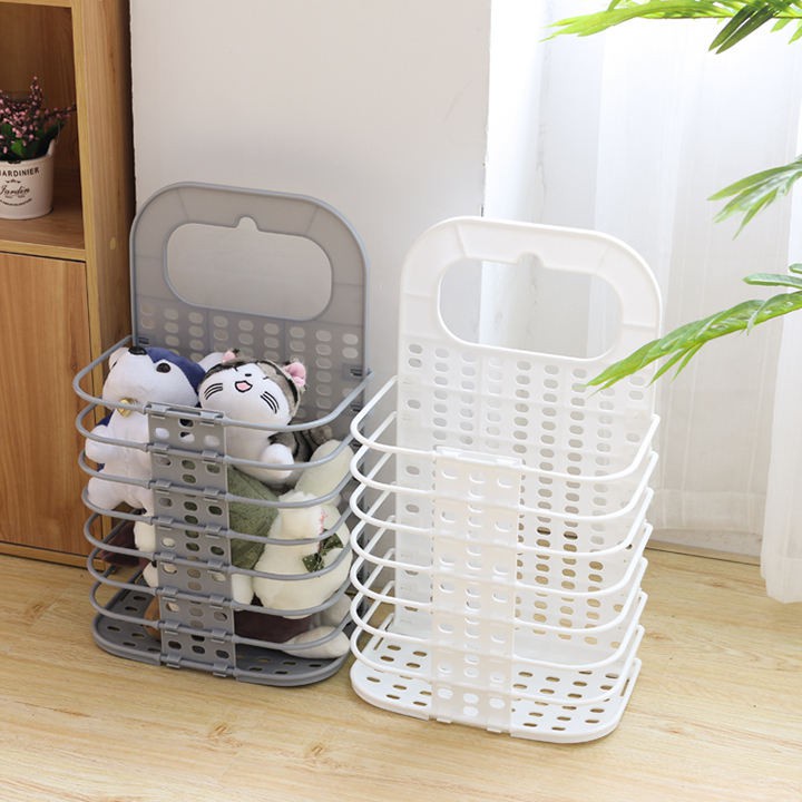 GIỎ NHỰA CHỨA QUẦN ÁO TREO TƯỜNG GẤP GỌN CÓ KÈM MÓC DÁN (GIỎ TREO MÁY GIẶT)