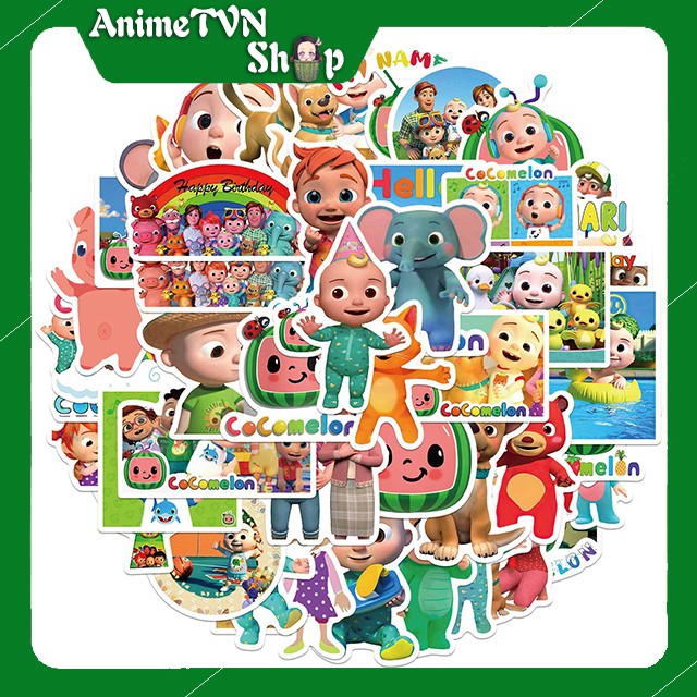 Miếng dán Sticker kênh Youtube trẻ em Cocomelon trọn bộ 50 hình - In rõ ràng sắc nét khó tróc | BigBuy360 - bigbuy360.vn