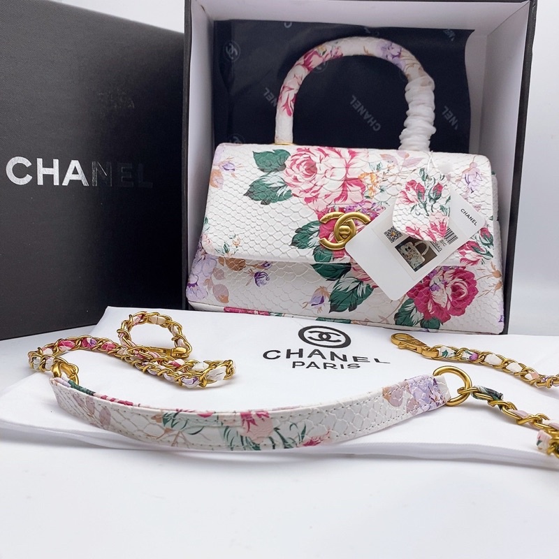 Túi xách nữ Sz 23cm Hàng Spsl Hoạ tiết hoa vân da tự nhiên Fullbox bill, giấy nến