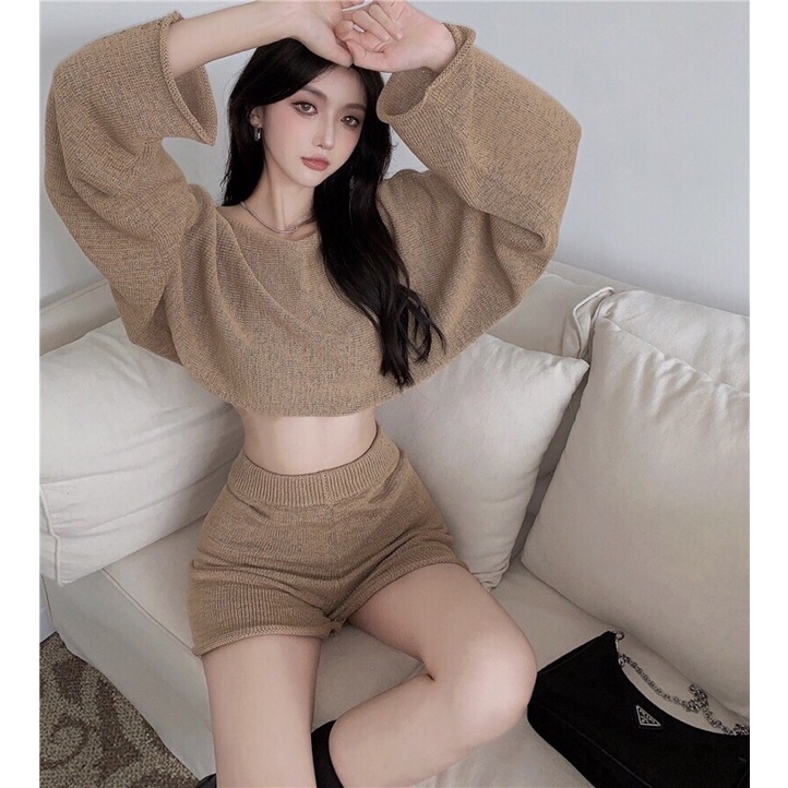 ✨💕Set áo croptop tay phồng kèm quần short💕