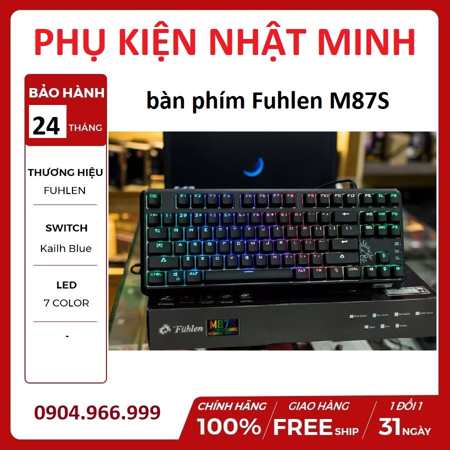 Bàn phím cơ Fuhlen M87s RGB blue switch- TKL giá rẻ bảo hành 2 năm lỗi 1 đổi trong 10 ngày