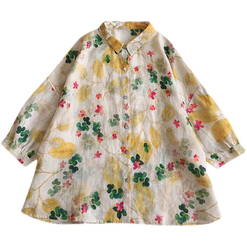 IELGY    Áo Sơ Mi Rộng In Hình Hoa Phong Cách Hàn Quốc Ngọt Ngào Dành Cho Nữ