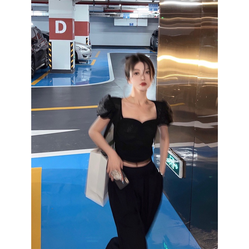 Áo thun tay ngắn phồng dáng ôm thời trang mùa hè phong cách Hàn Quốc cho nữ