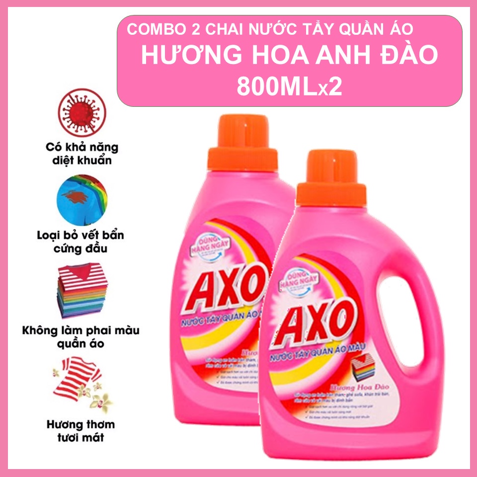 Tẩy quần áo màu Axo 800ml, tẩy sạch quần áo, trắng sáng thơm thoa