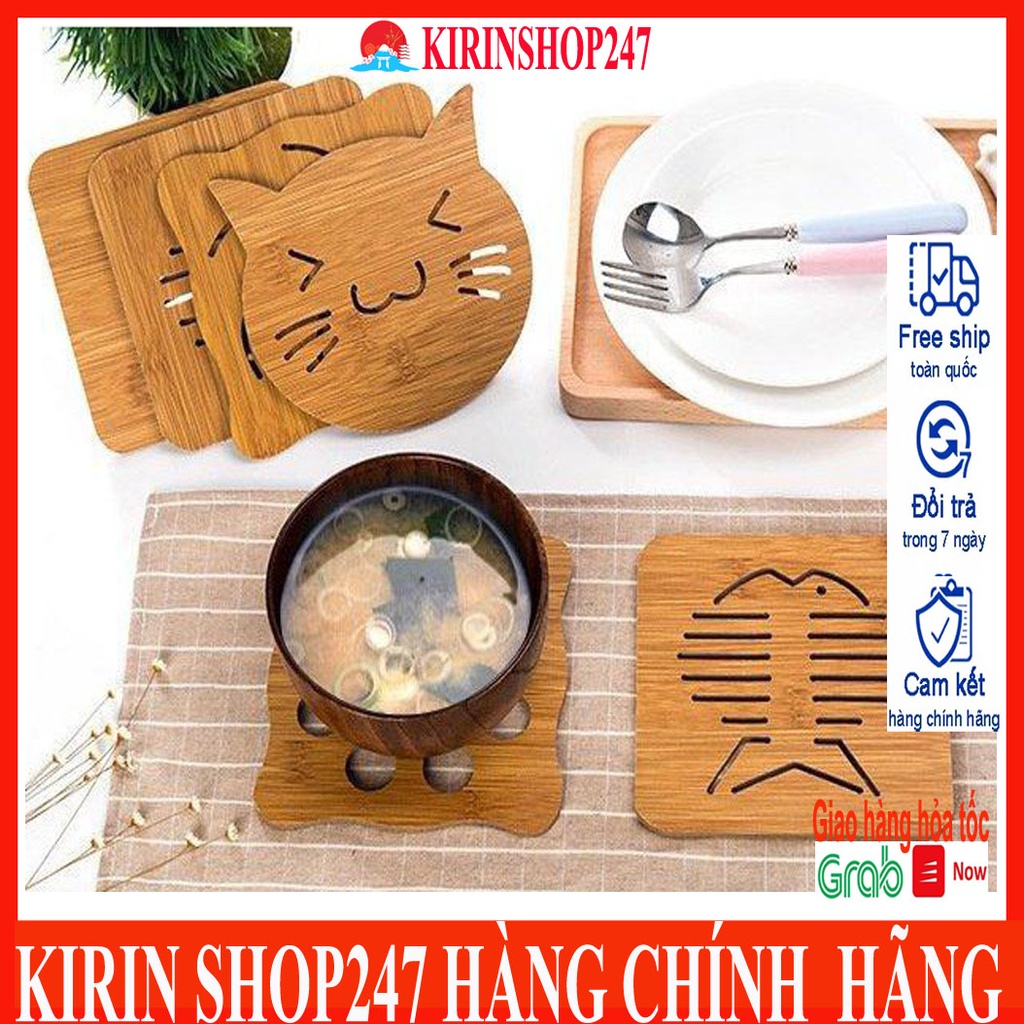 Miếng lót cốc, bát đĩa cách nhiệt bằng gỗ họa tiết ngộ ngĩnh đáng yêu