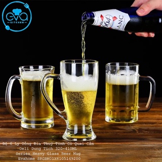 Bộ 6 Ly Uống Bia Thuỷ Tinh Có Quai Cầm Deli Dung Tích 320-410ML Heavy Glass Beer Mug 9.5-12.5 OZ