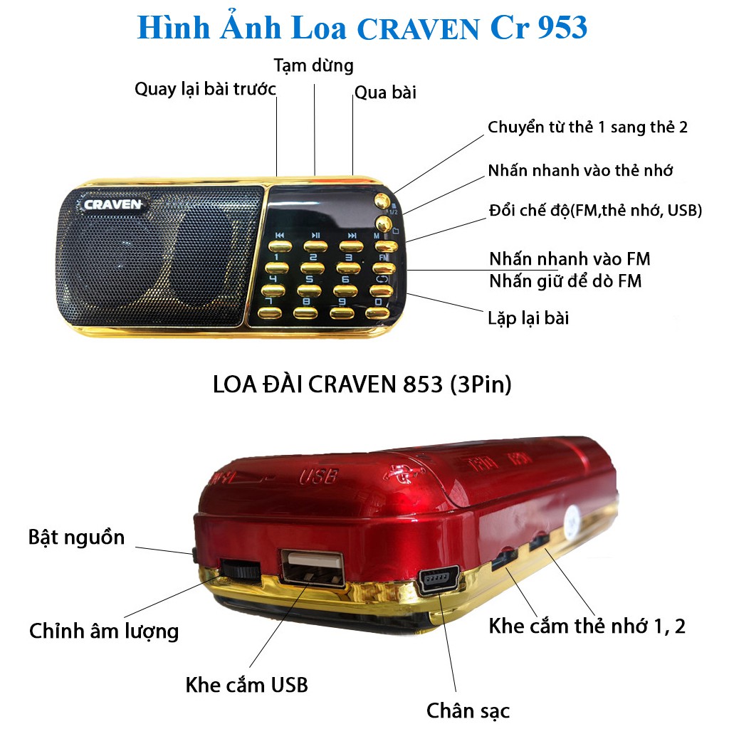 Loa Đài Craven 853/836s Tắm Ngôn Ngữ Tụng Kinh Niệm Phật Nghe Pháp Thoại FM USB Thẻ Nhớ.