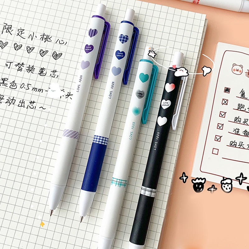 Set 6 Bút Bi Đen Ngòi 0.5mm Hình Trái Tim Đáng Yêu
