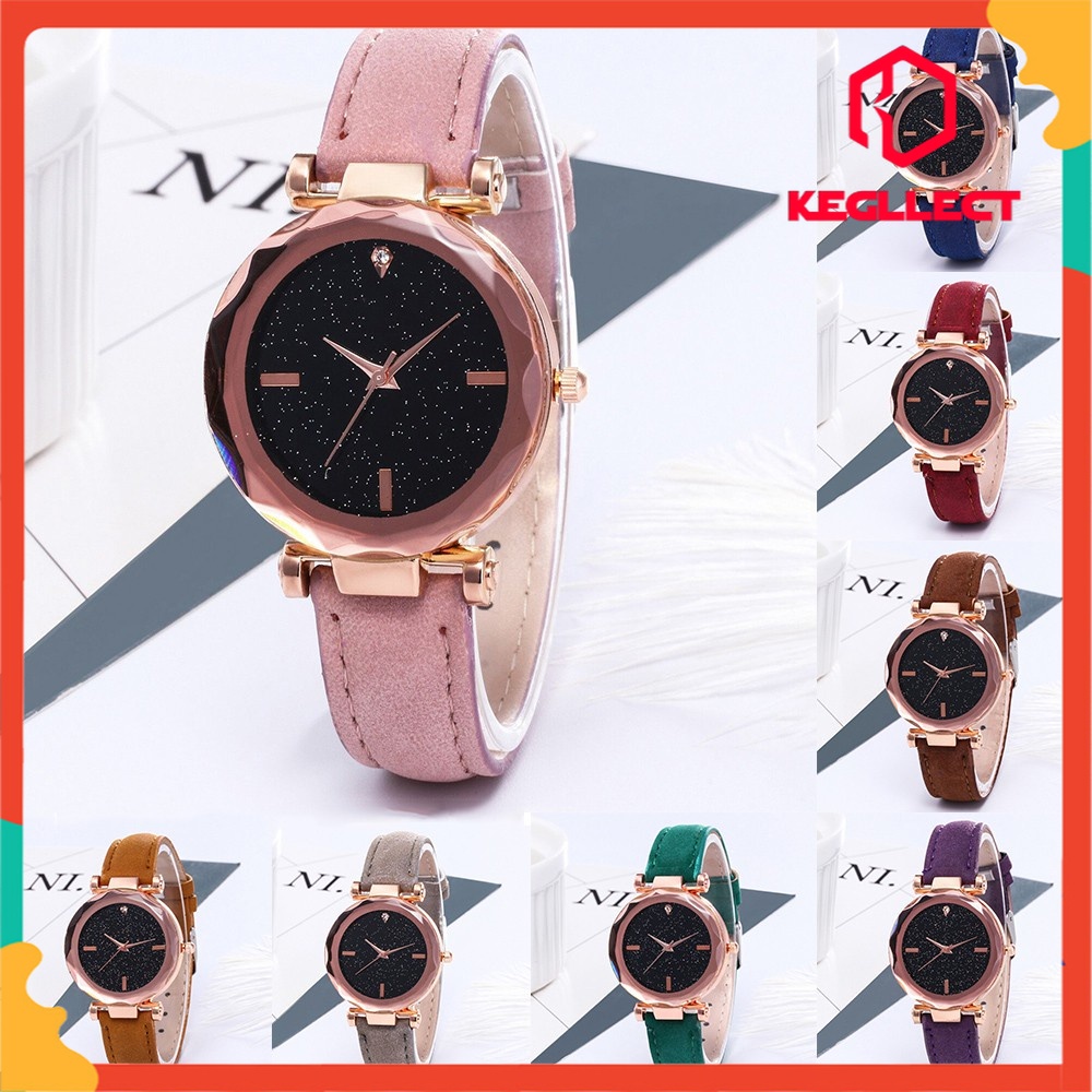 Kegllect Đồng Hồ Nữ Dây Da Mặt Hình Ngôi Sao