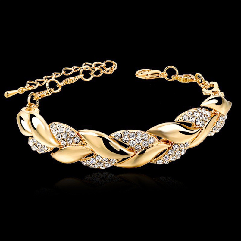 weiweijewelry/Vòng đeo tay kim cương lá vàng 18K cho phụ nữ thanh lịch