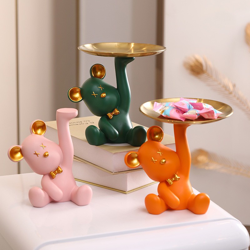 Tượng Gấu bê khay decor đựng mỹ phẩm trái cây trang trí nhà cửa quà tặng sinh nhật khai trương
