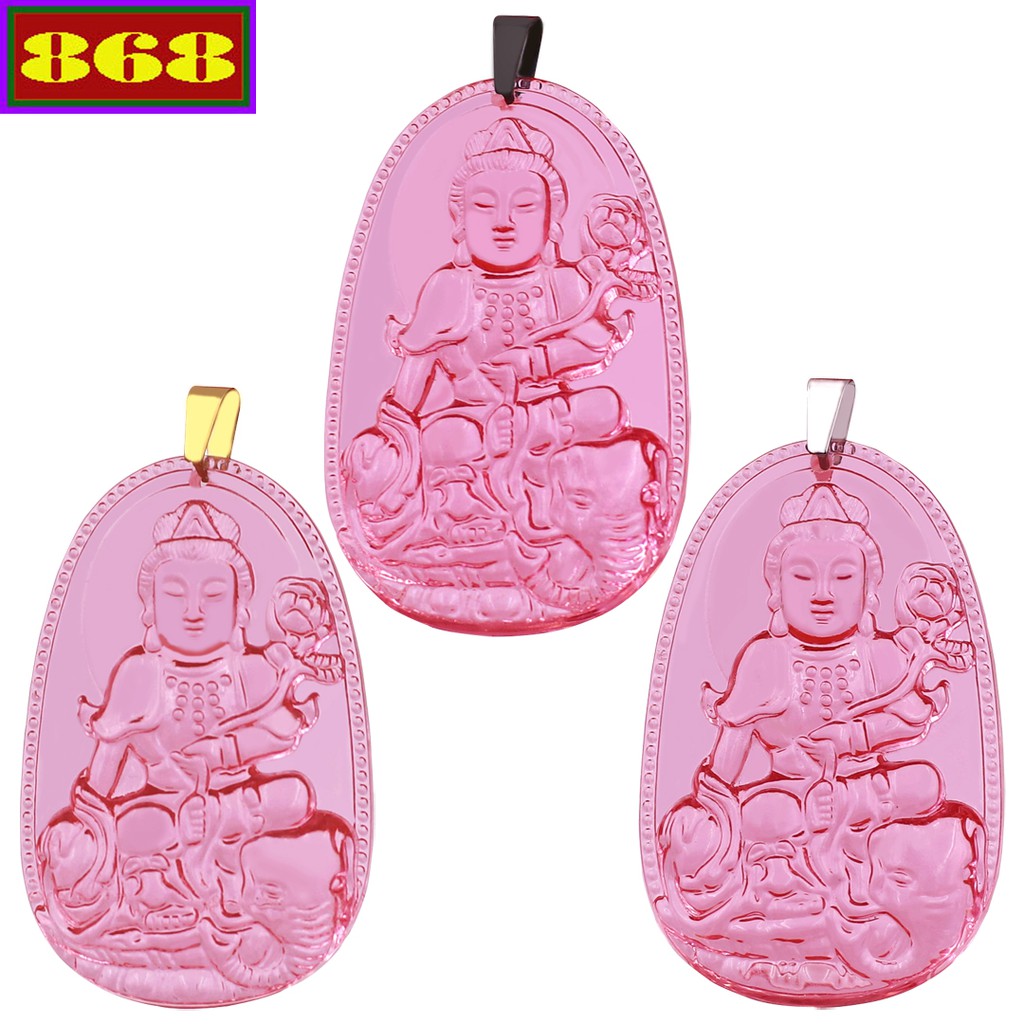 Mặt Phật Phổ hiền Pha lê hồng 3.6 cm MFHPB6 - Hộ mệnh tuổi Thìn và tuổi Tỵ