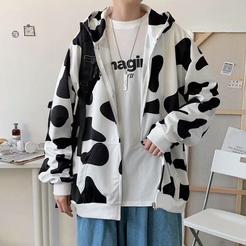 Áo Hoodie Thun Nỉ Trắng Đen - Form Rộng Con Bò Sữa Nam Nữ Ulzzang Kun