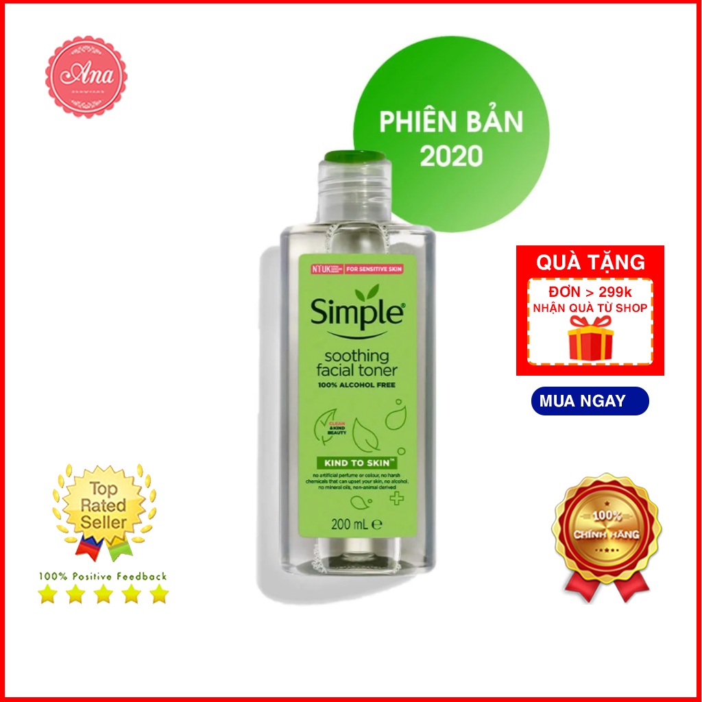 Nước Hoa Hồng Simple Kind To Skin Soothing Facial Toner 200ml Không Cồn Dành Cho Da Nhạy Cảm