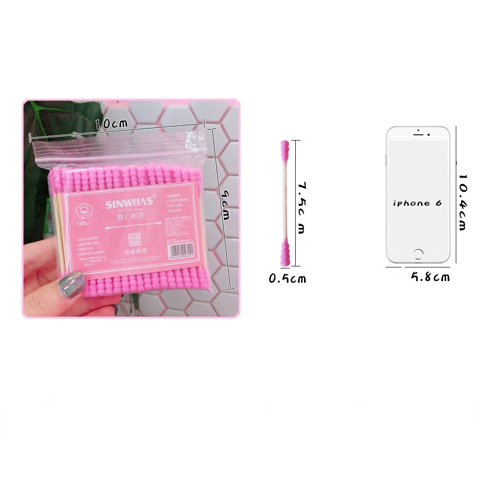 Set 100 Tăm Bông cotton Hai Đầu Dễ Thương Dùng Một Lần Tiện Dụng