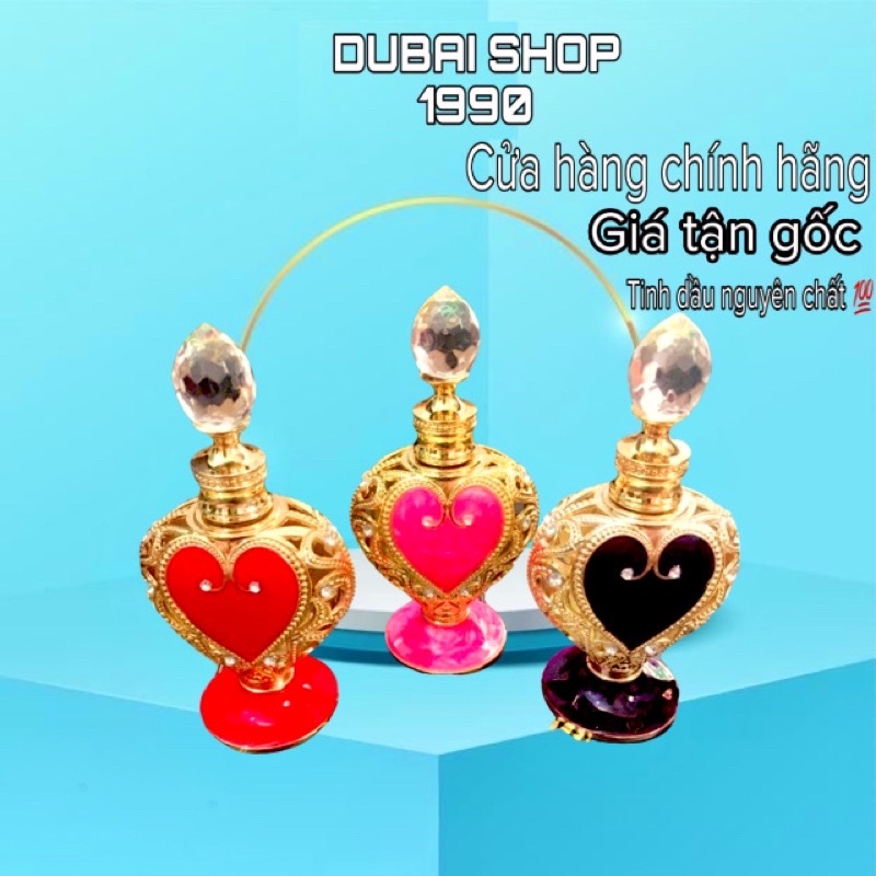 Tinh dầu DuBai Mẫu Thiết Kế TIM BA MÀU HỒNG, ĐỎ, TÍM chính hãng 100%
