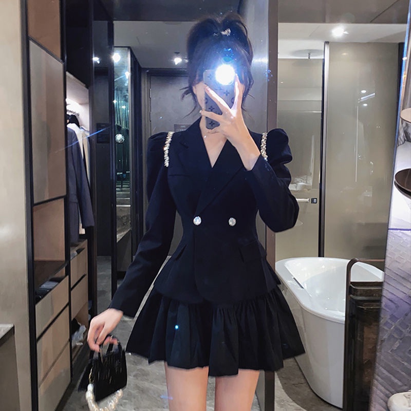 Set Áo Khoác Vest + Chân Váy Chữ A Lưng Cao Thời Trang Mùa Thu Mới 2021