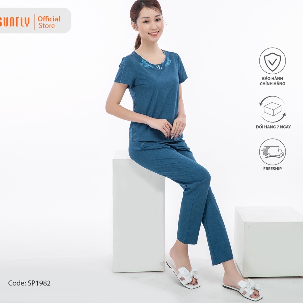 Bộ đồ mặc nhà nữ cotton SUNFLY áo cộc tay, quần dài SP1982
