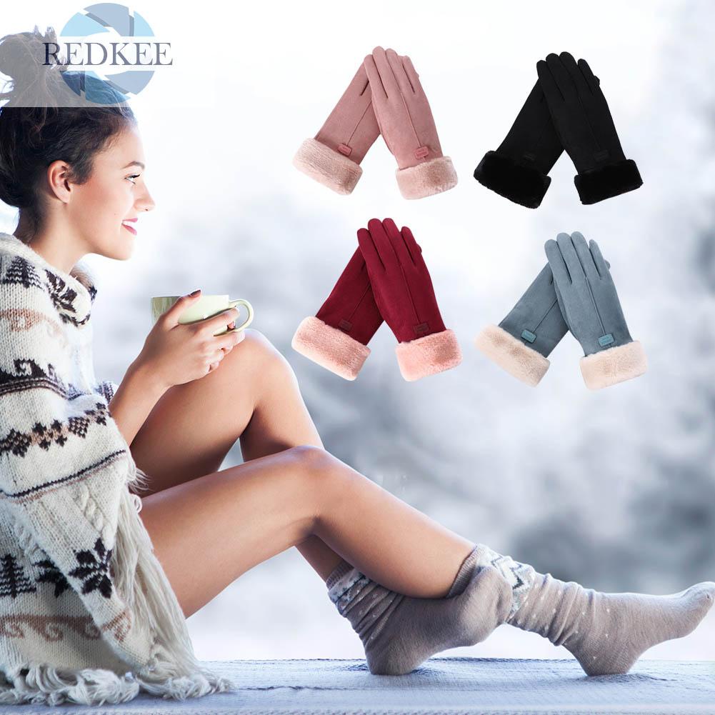 Đôi Găng Tay Da Lộn Giữ Ấm Cảm Ứng Thời Trang Cho Nữ