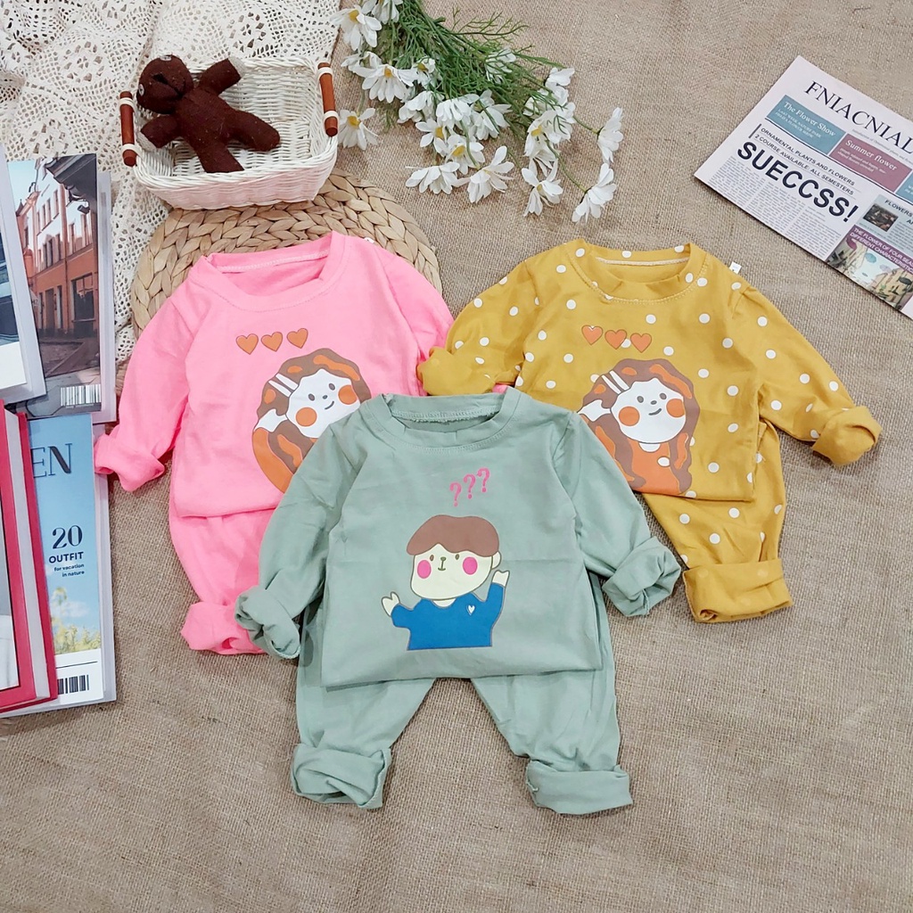 (8-20kg) Bộ quần áo dài tay in hình dễ thương AM376 cho bé trai và bé gái TTR124