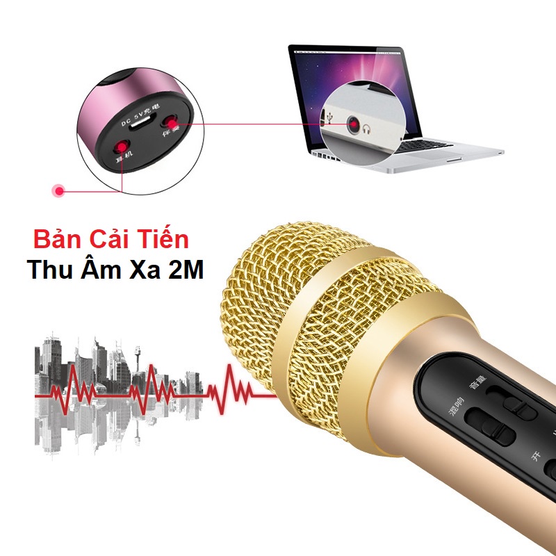 Micro C11 Bản Nâng Cấp, Tặng Tai Nghe Hát 2 Người, Mic Thu Âm Bắt Xa 2m - Hát Live Stream Karaoke Online
