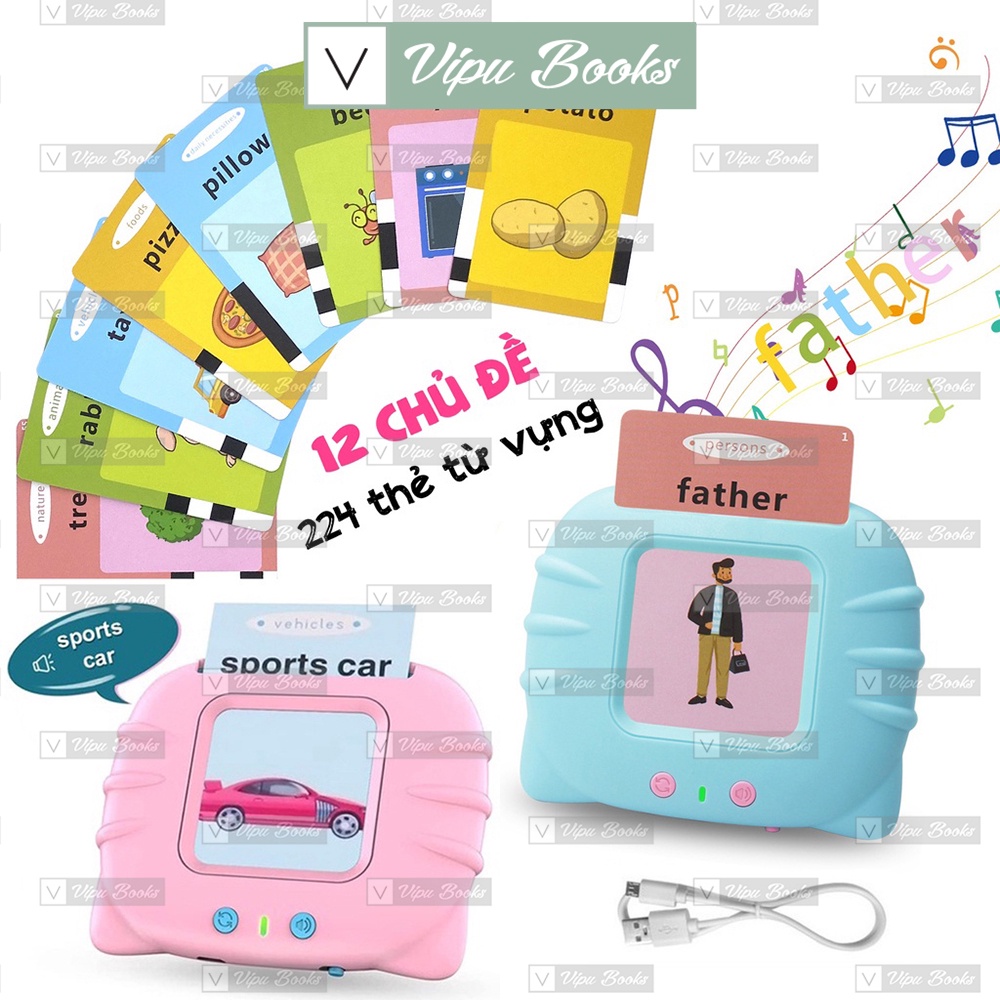 Máy Đọc Thẻ Song Ngữ Anh-Việt Dành Cho Trẻ Em Gồm 224 Từ Vựng