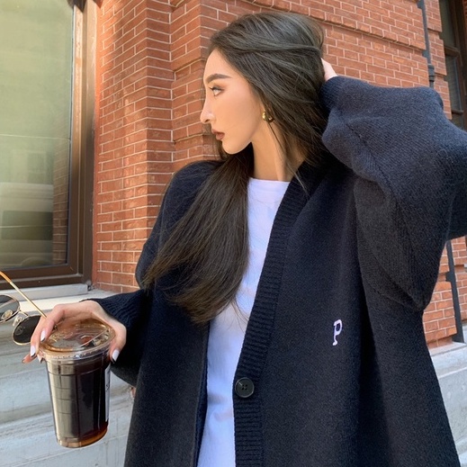 Áo khoác cardigan ZHELIHANGFEI tay dài dáng rộng cổ chữ V thời trang dành cho nữ