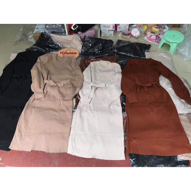 VÁY LEN DÀI THẮT NƠ TAY BỒNG