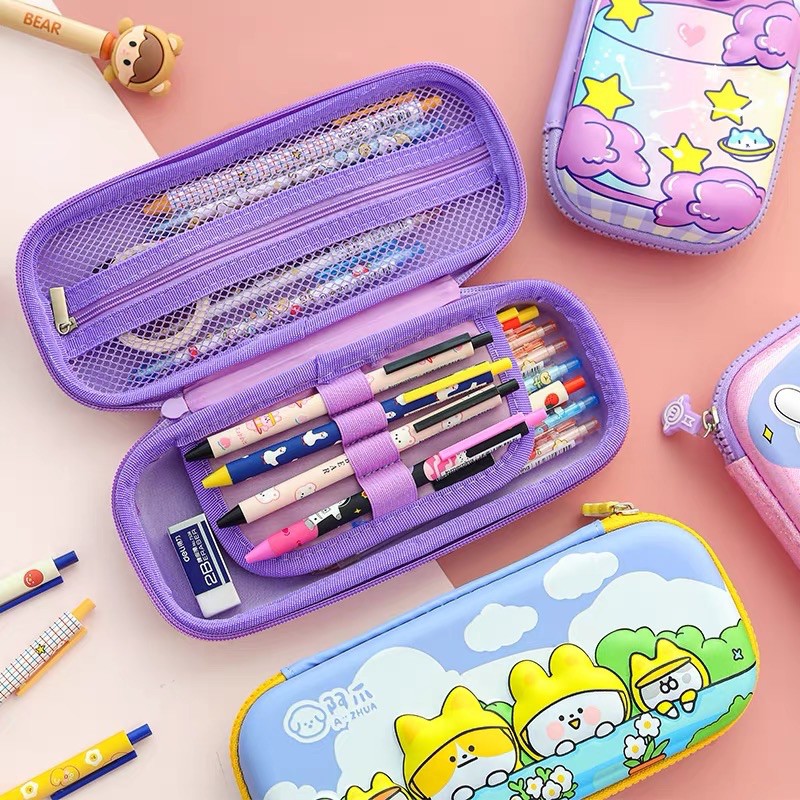 |có ảnh thật| Hộp bút nổi 3D silicon hoạt hình khủng long gấu cute cho bé Eva Hàng đẹp pencil case