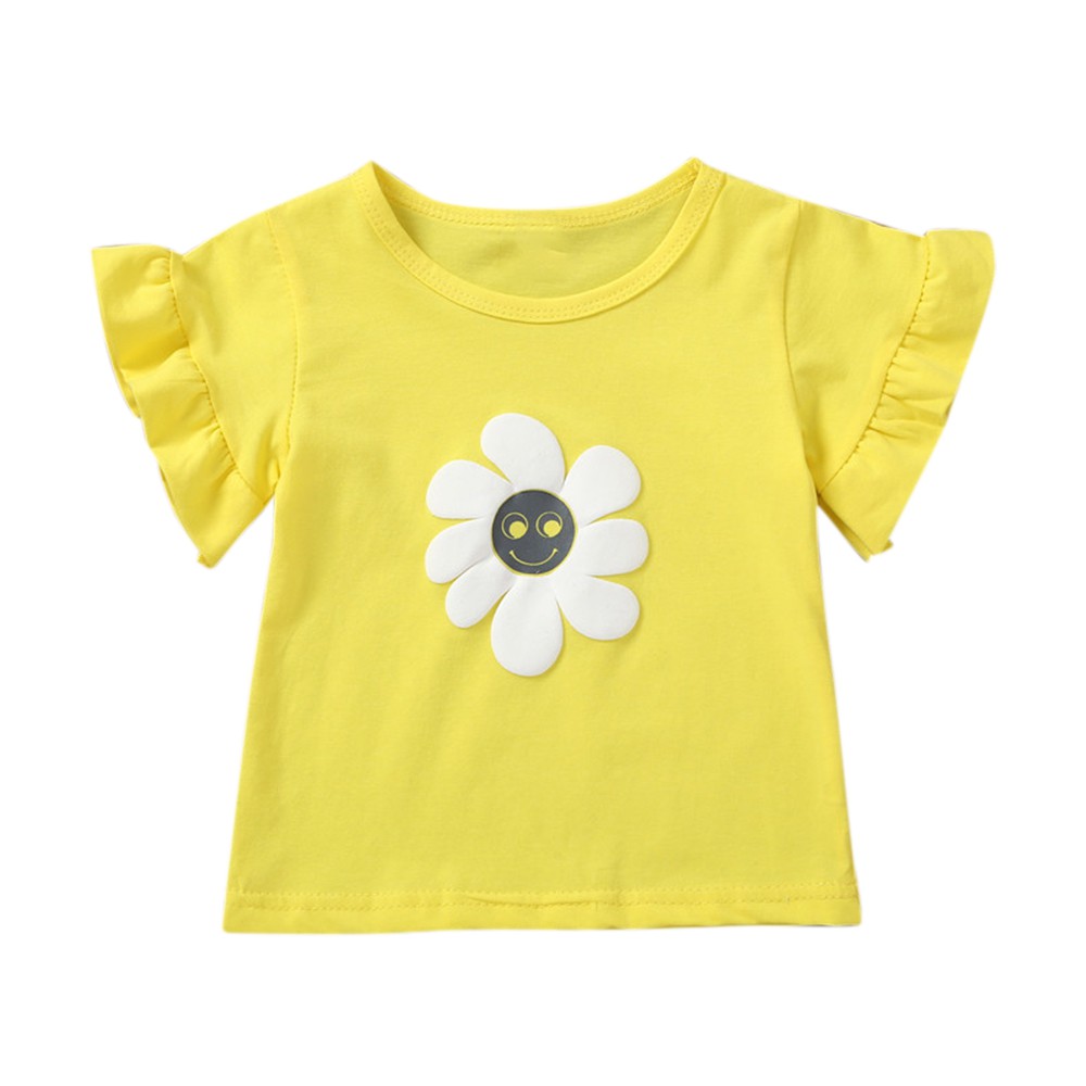 Áo thun cotton trẻ em cho bé Tay Ngắn Cổ Tròn In Hình Hoa Hướng Dương Mặt Cười Chất Liệu Thoải Mái