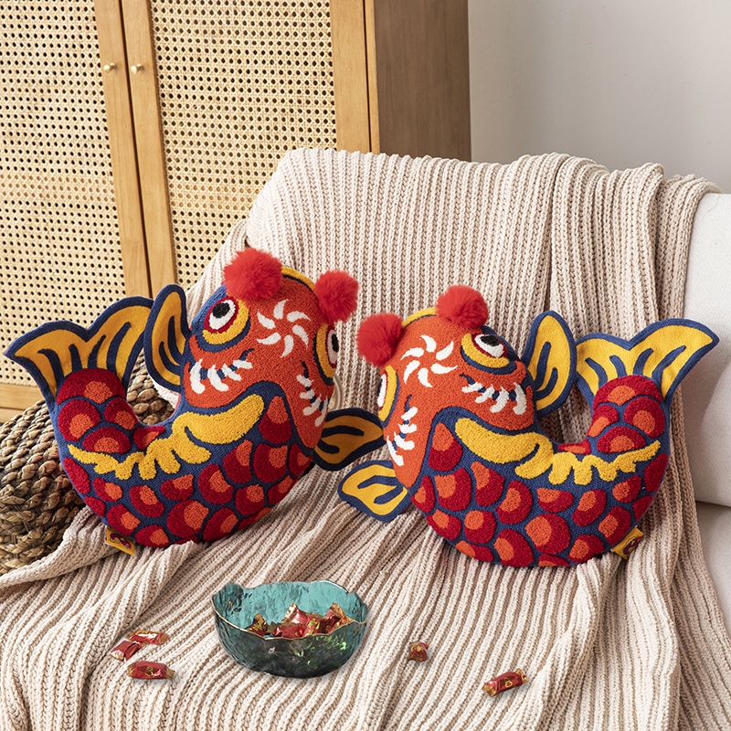 ✟✗Joy Gối Tựa Lưng Thêu Hình Sư Tử Nhảy Múa Truyền Thống Trung Hoa Trang Trí Ghế sofa / Xe Hơi / Tiệc Cưới