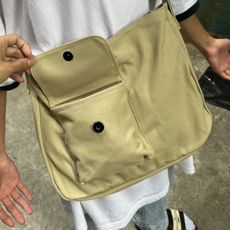 Túi canvas đeo chéo 1 hộp vintage retro basic