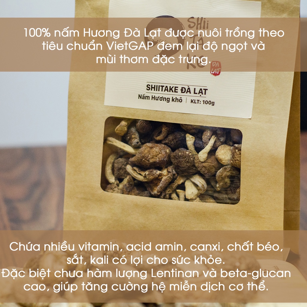 Nấm hương khô LangBiang sạch chuẩn VietGAP loại 1 - (Nấm Đông cô) - Shiitake Đà Lạt gói 100g - ViviNgon