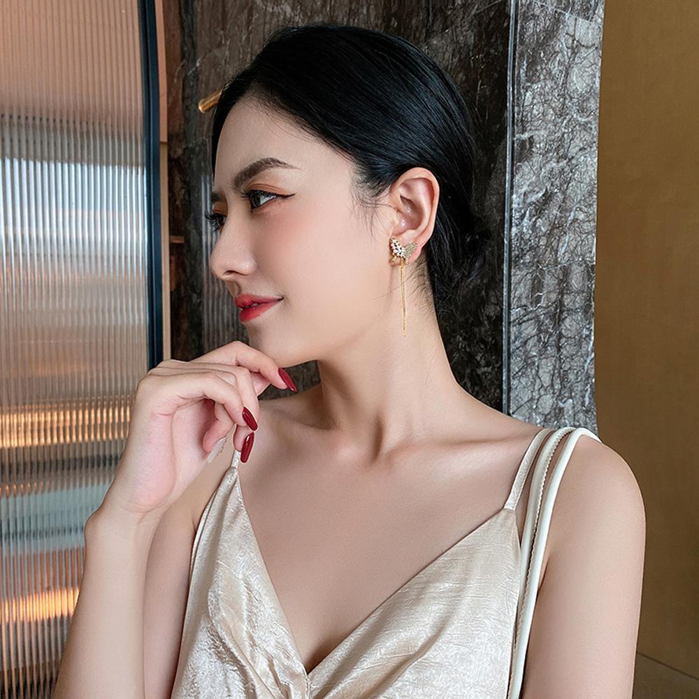 MXGOODS Bông Tai Dáng Dài Hình Bướm Đính Đá Thời Trang Cho Nữ