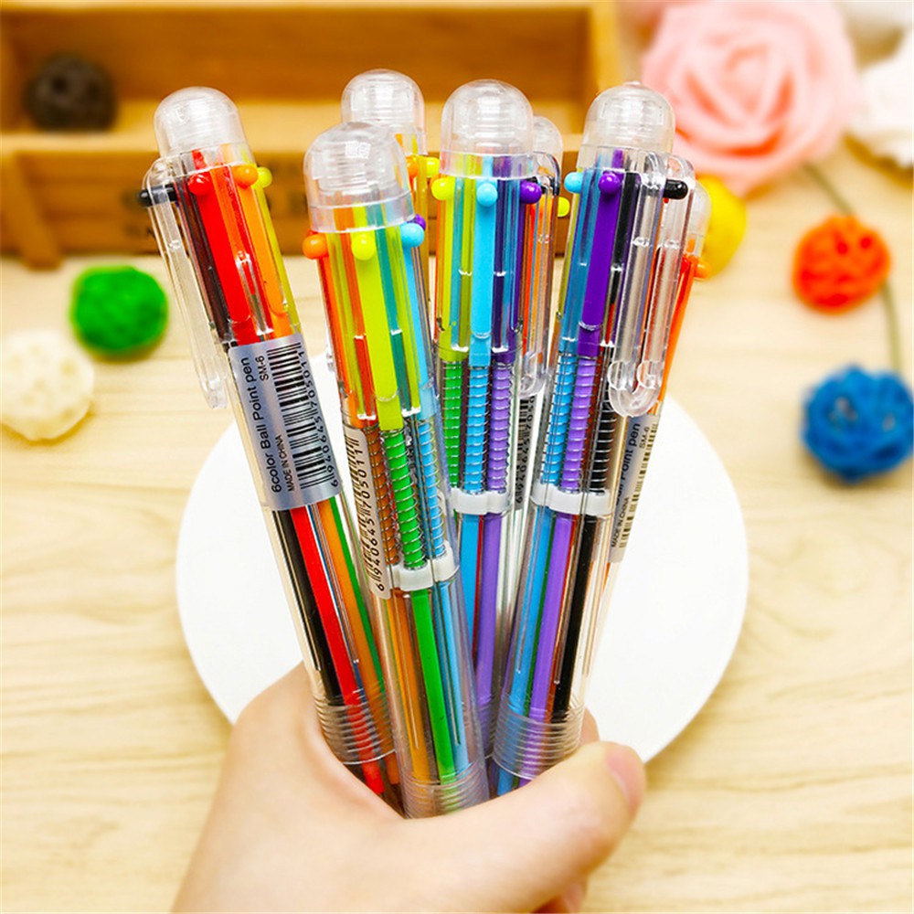Bút Bi 6 Màu Thiết Kế Vỏ Trong Suốt Sáng Tạo Tiện Dụng