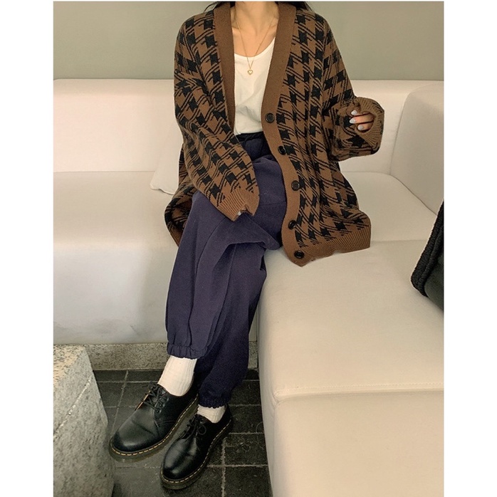 Áo Khoác Cadigan Len Kẻ Caro Form Rộng Oversize | BigBuy360 - bigbuy360.vn