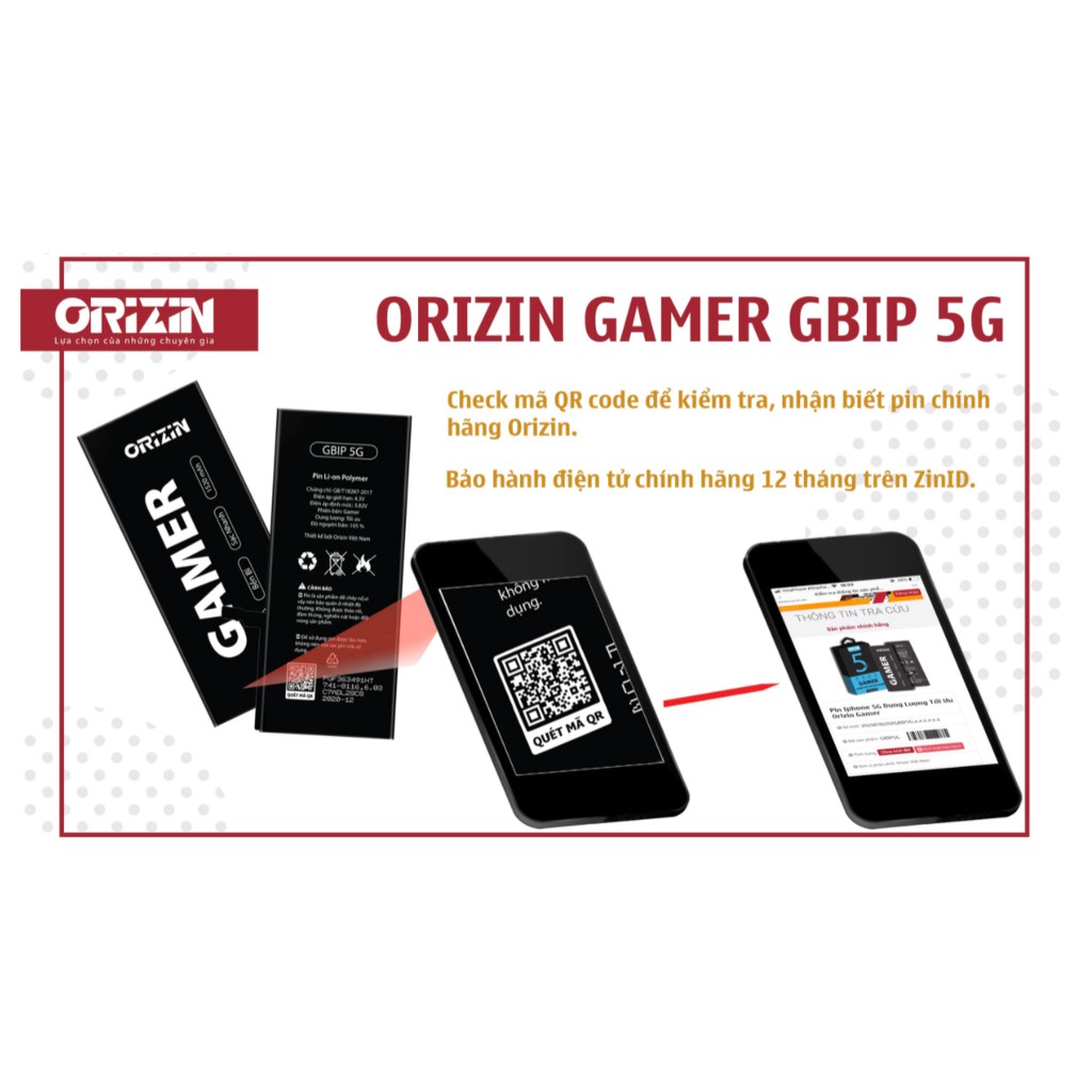 Pin Iphone 5G/5S Dung lượng cao cho Game Thủ Orizin Gamer GBIP5G/5S