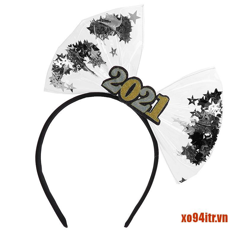 XOITR  Happy New Year Bow Headband 2021 Party Decor Photo Props Hair Hoop Accessor