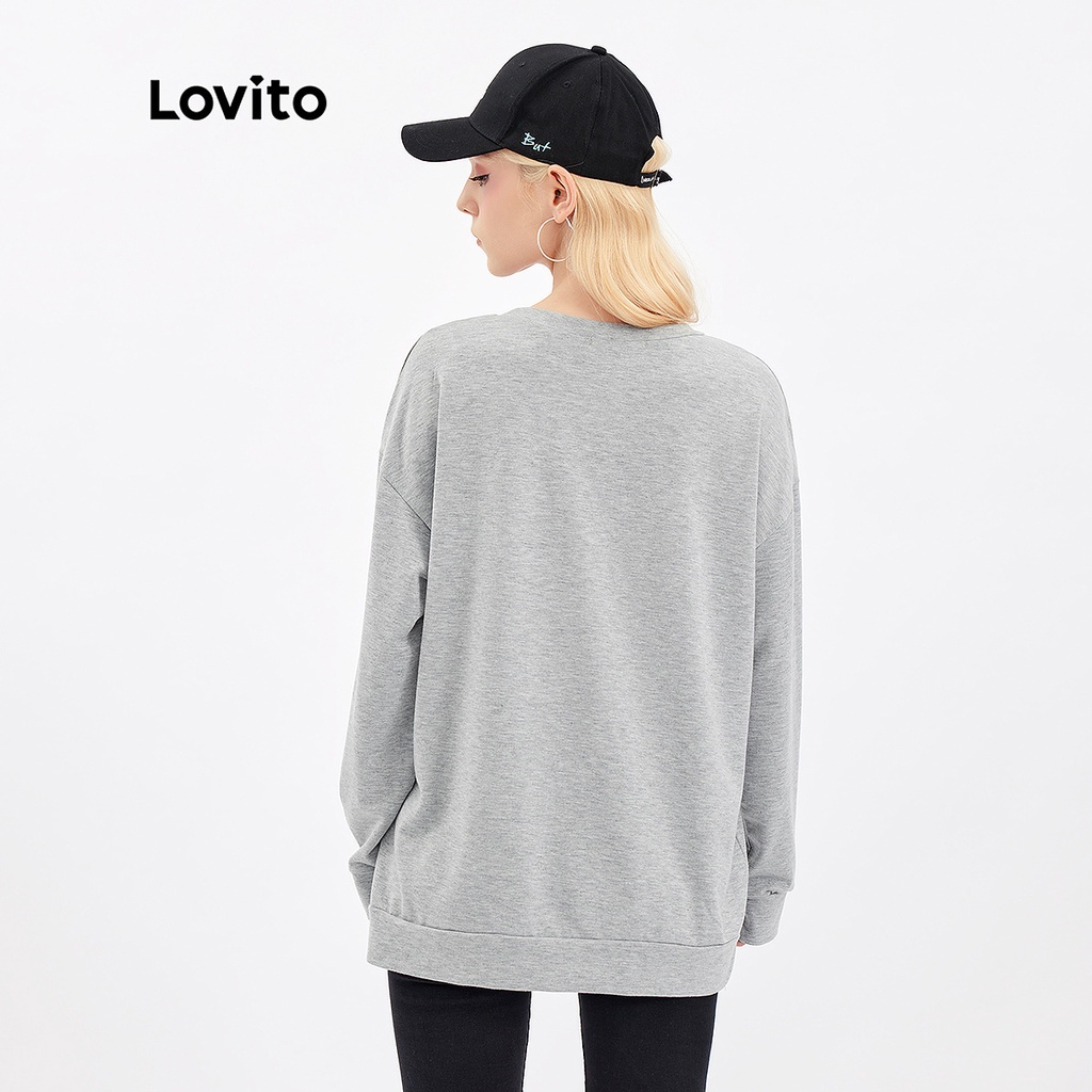 [Hàng có sẵn] Lovito Áo len cổ thuyền chữ Loose L30AD010 (Xám)