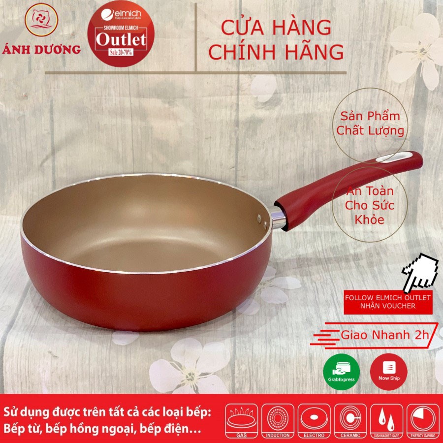Chảo Hơp Kim Nhôm Sâu Lòng Đáy Từ Chống Dính 3 Lớp ELMICH đủ kích cỡ
