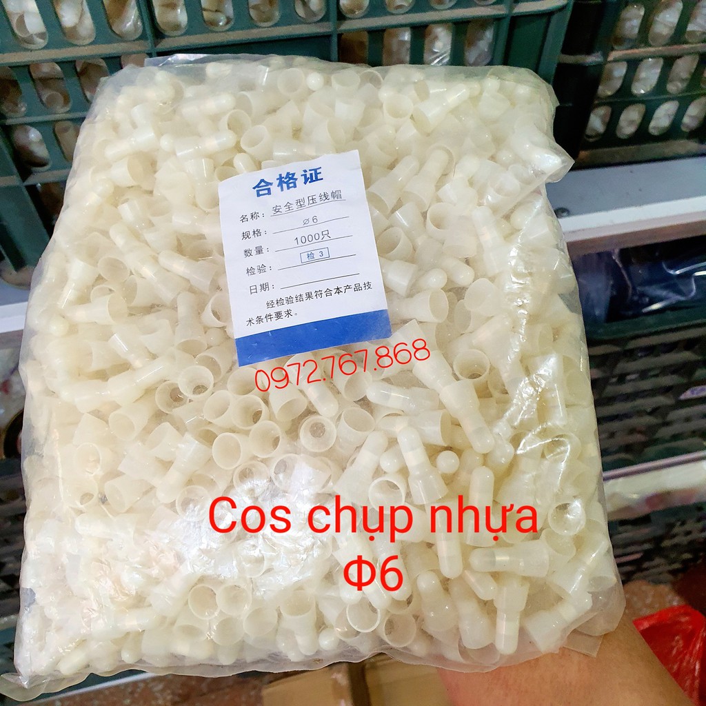 1000 đầu cos chụp nhựa phi 6 lõi đồng