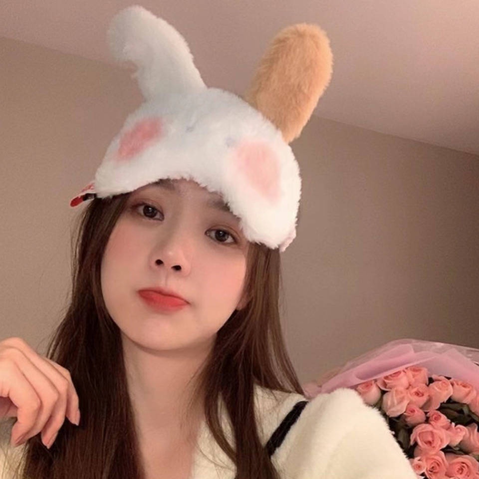 Miếng Bịt Mắt Ngủ Bằng Lông Nhung Hình Tai Thỏ Dễ Thương Cho Nữ