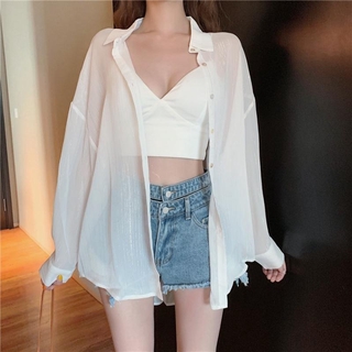 Áo sơ mi voan tay dài dáng rộng thời trang xuân hè mới cho nữ W048