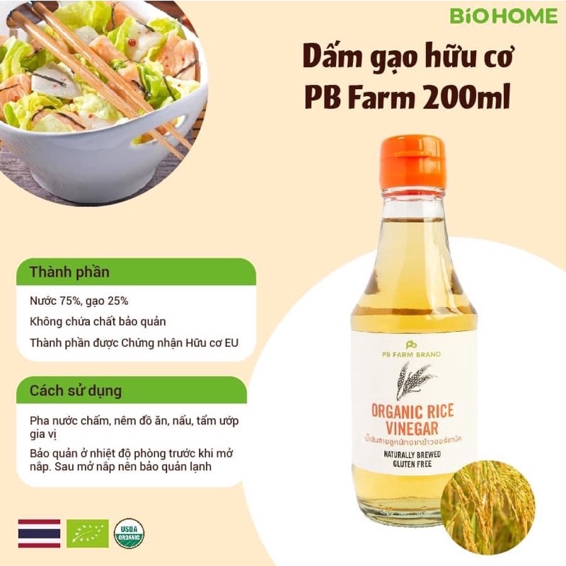 Dấm gạo hữu cơ PBfarm (200ml)