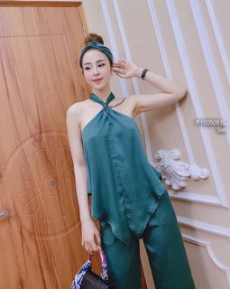 Set bộ lụa áo cổ yếm