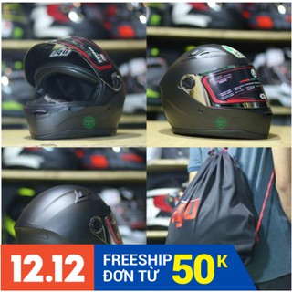 Nón bảo hiểm fullface AGU đen nhám kèm tai rùa tặng túi đựng nón