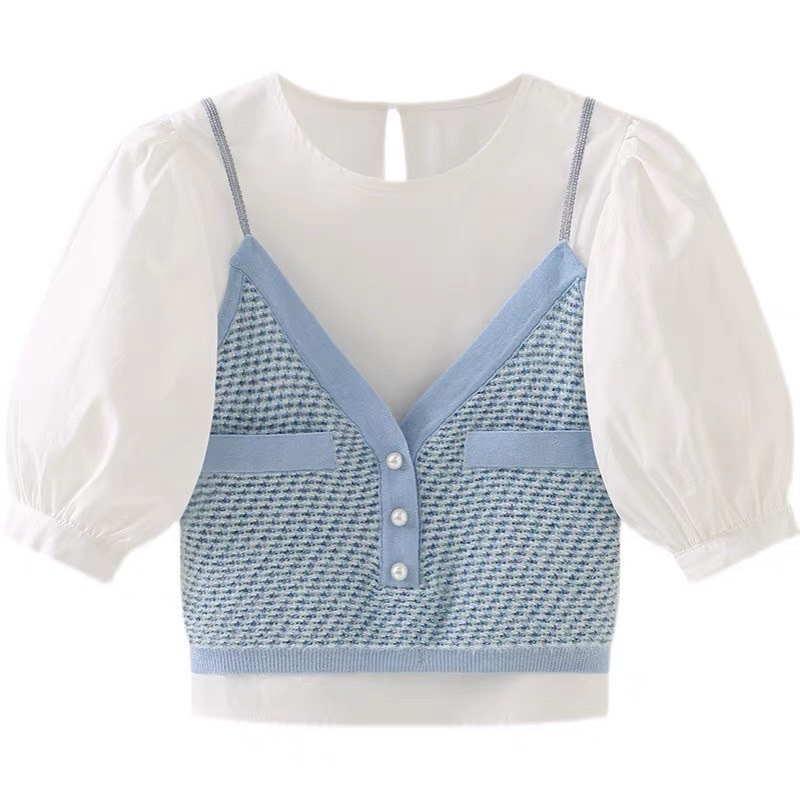 Set áo sơ mi gilet 2 dây dáng croptop A08008