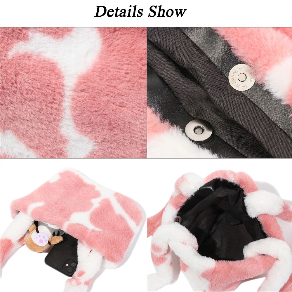 Túi Đeo Chéo Phủ Lông Giả Họa Tiết Bò Sữa Độc Đáo Thời Trang Cho Nữ