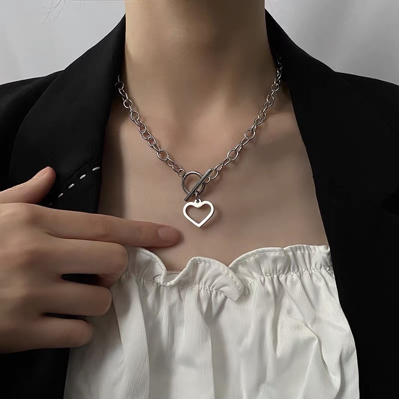 Vòng Cổ Hợp Kim Không Phai Màu Trái Tim HEART Cá Tính Dây Chuyền Nam Nữ Thời Trang Hip Hop