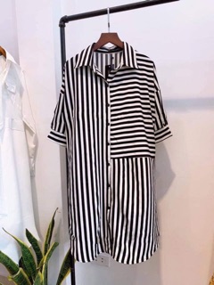 Đầm suông kẻ sọc đen trắng